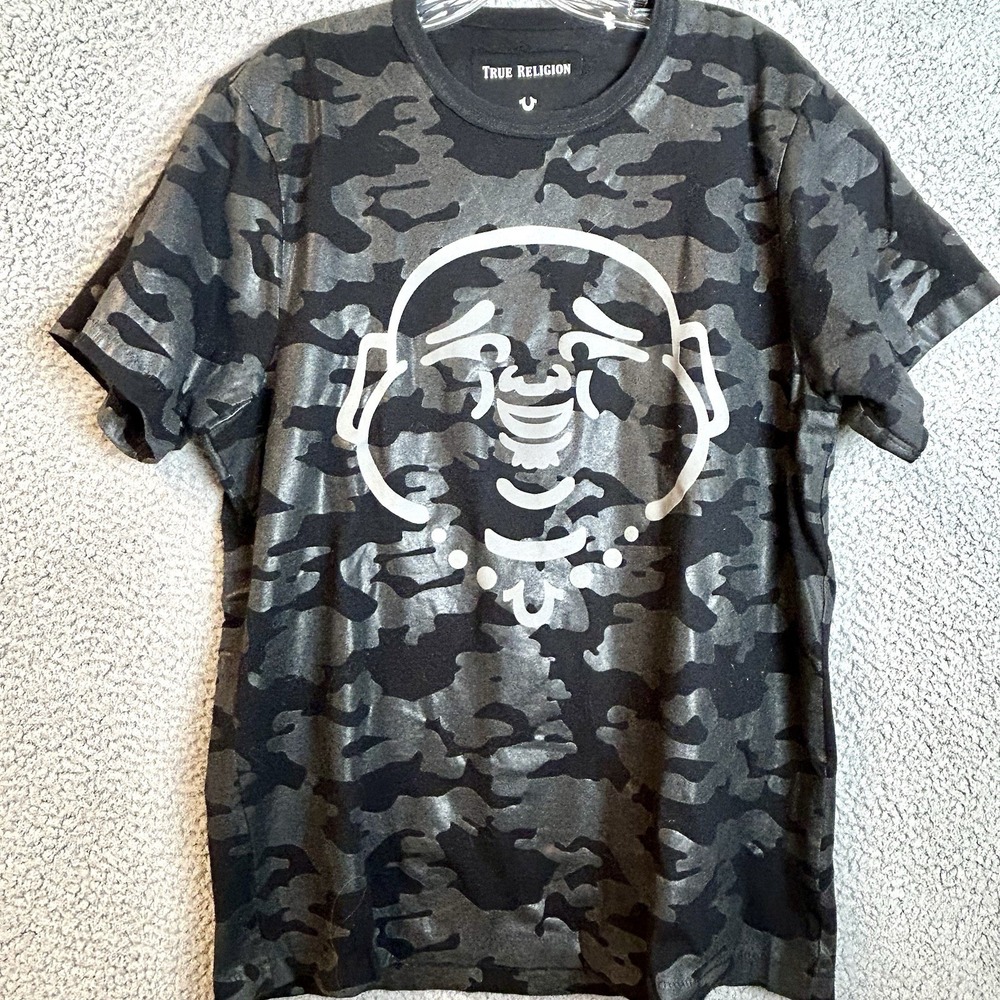 Men's True Religion Black Camo Short Sleeve T-Shirt Size Medium